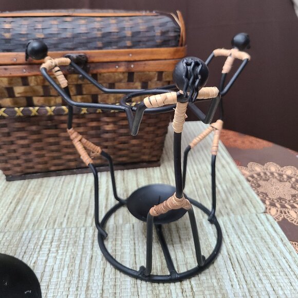 Pair of Laurids Lonborg Denmark Wrought Iron Rattan Candle Holders Vtg MCM - Picture 6 of 10